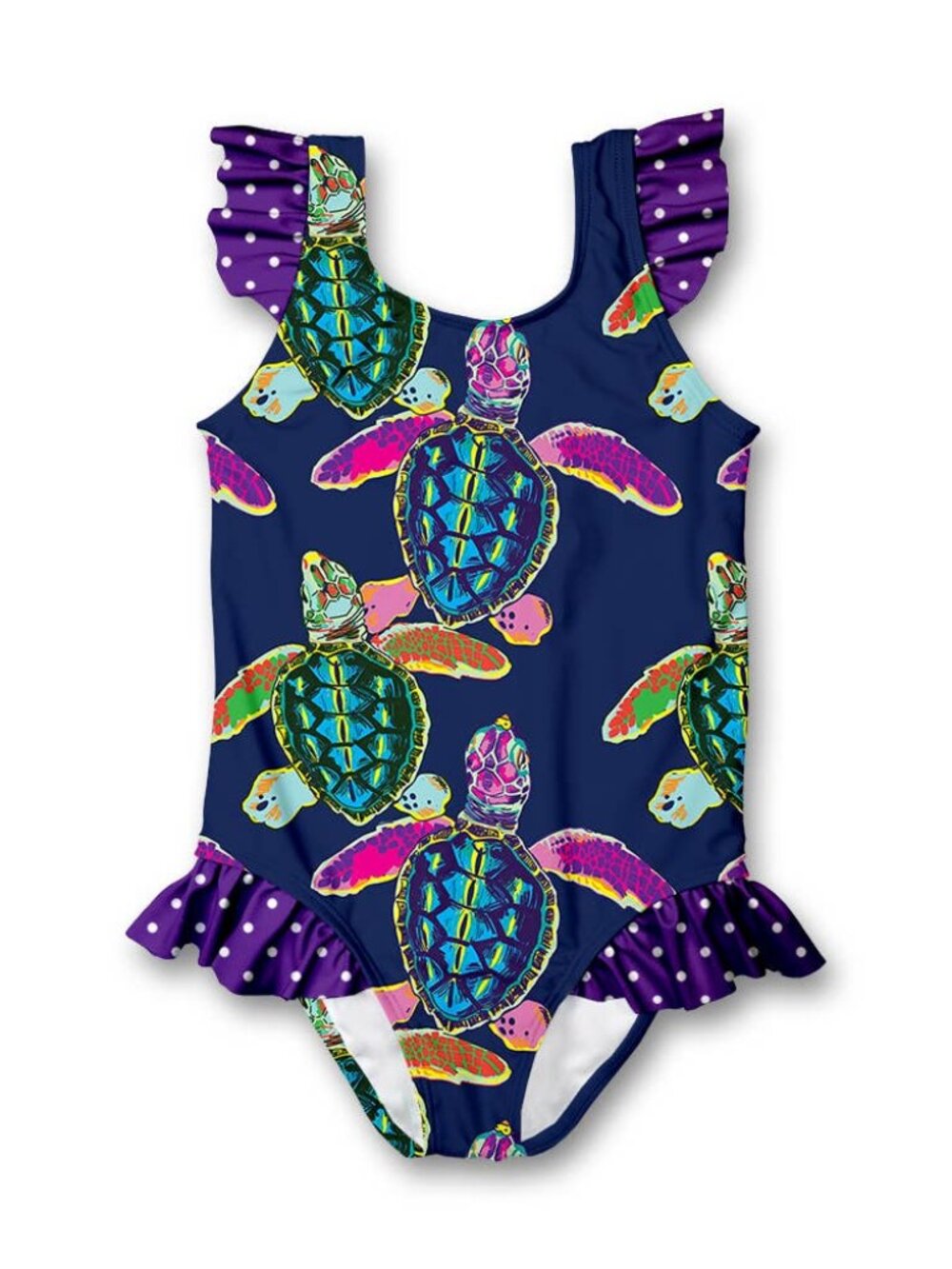 Navy Waterturtle Ruffle-Accent One-Piece - Millie Loves Lily
